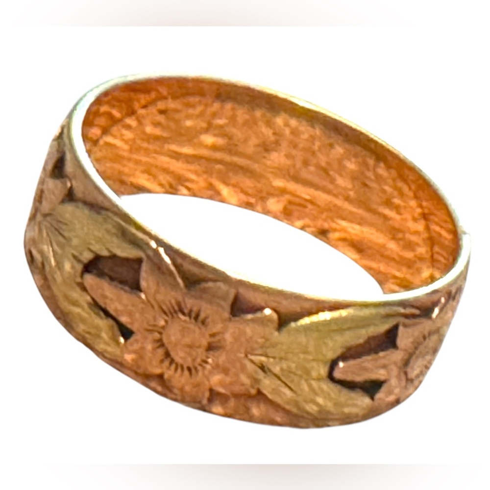 Elegant Antique Etched Handmade 10k Rose Gold Floral Ring